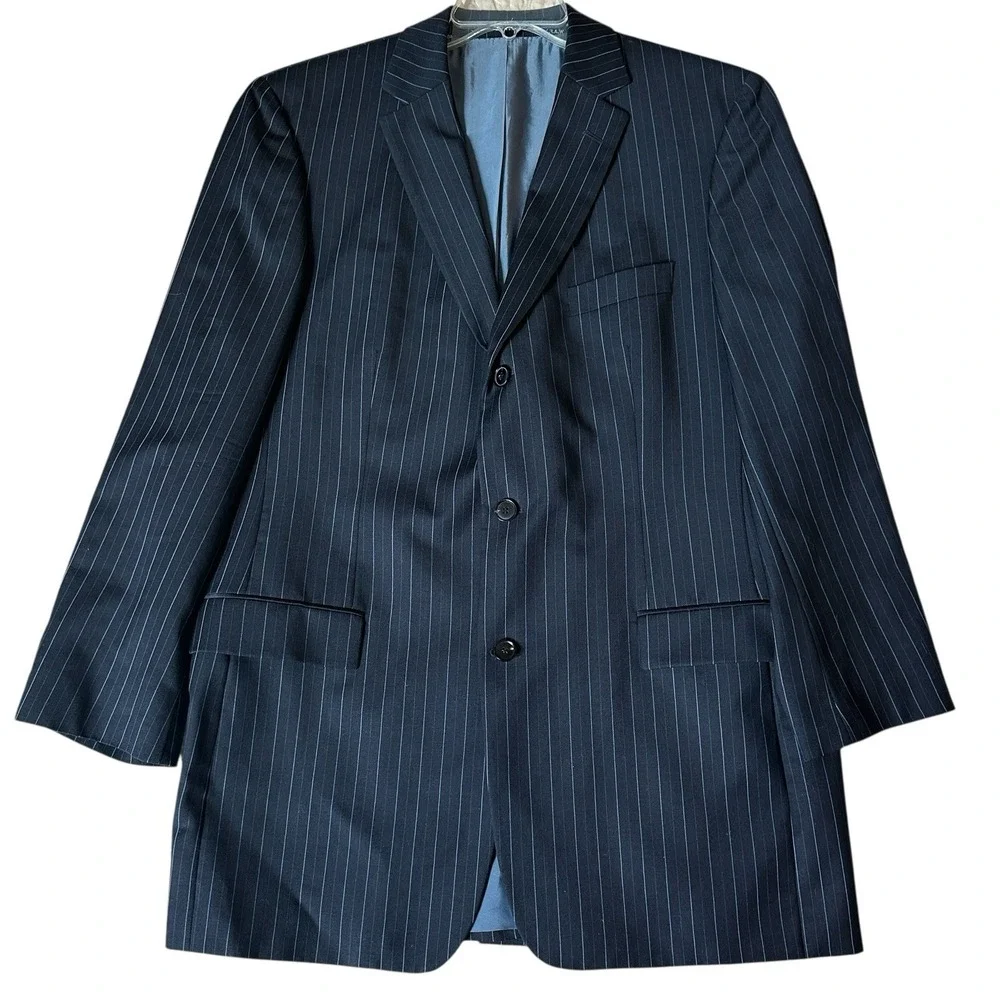 Hugo‎ Boss Rossellini Cinemau Wool Jacket Sport Coat Men's 44L Black  Pinstripe